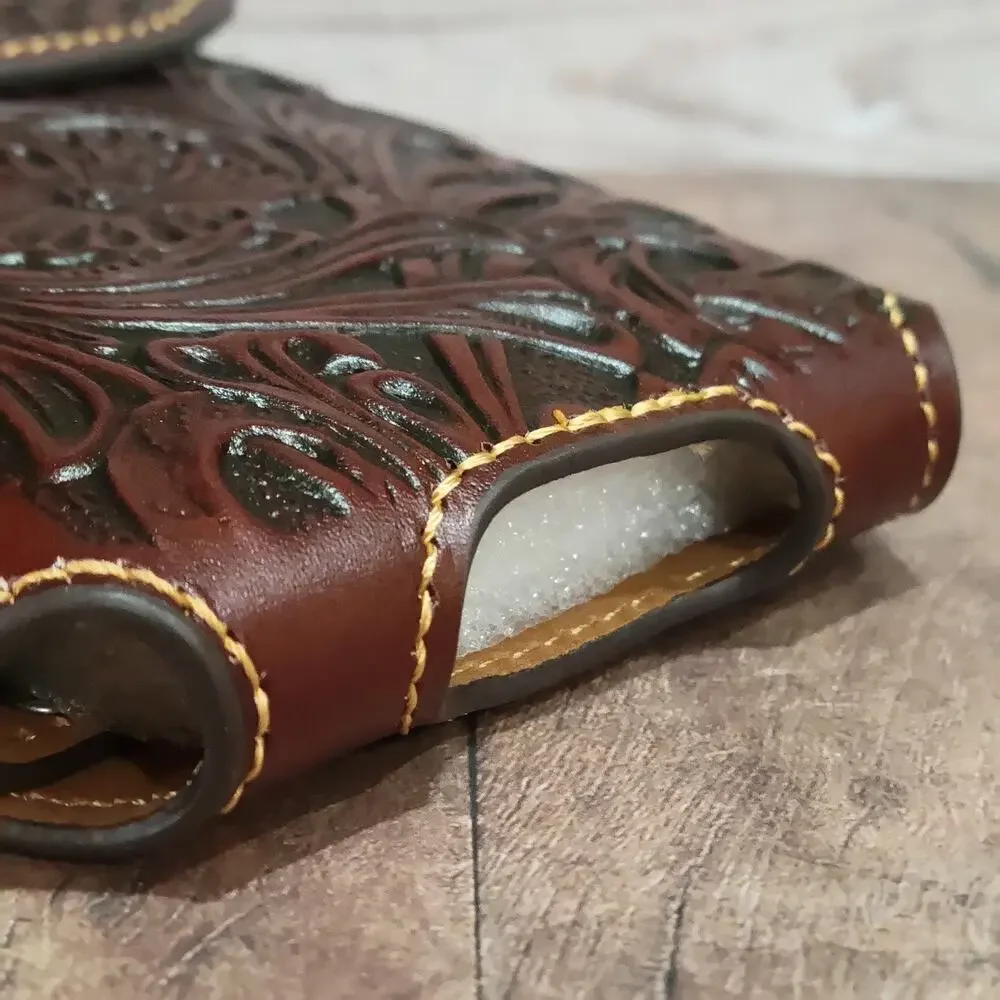 Western Cowboy Belt Loop Phone Holster Brown LARGE Genuine Leather Basketweave